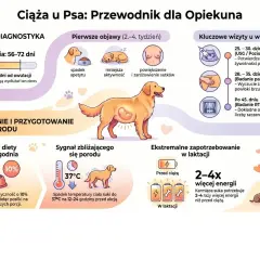 Przewodnik po ciąży u psa: ile pies chodzi w ciąży (56-72 dni), pierwsze objawy, wizyty u weterynarza, żywienie i przygotowanie do porodu.